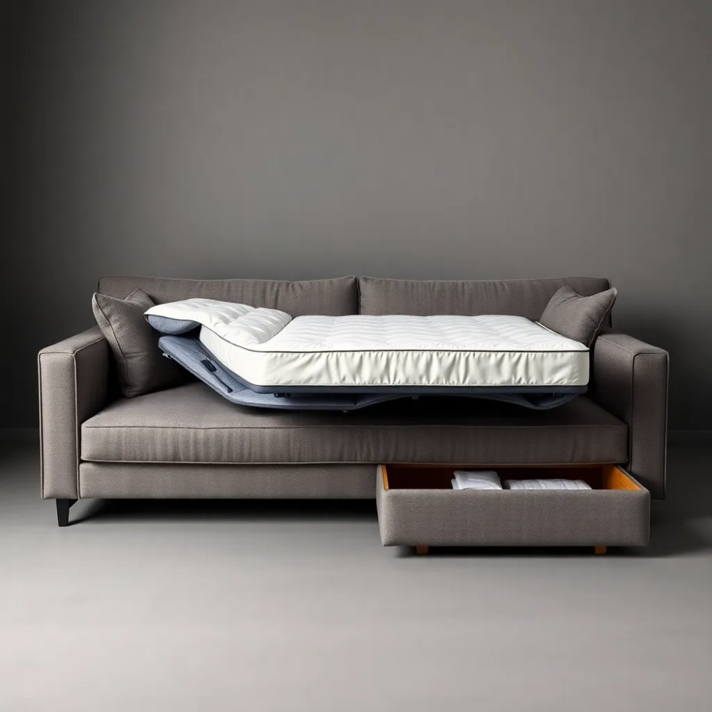 Sofa z materacem i pojemnikiem na pościel
